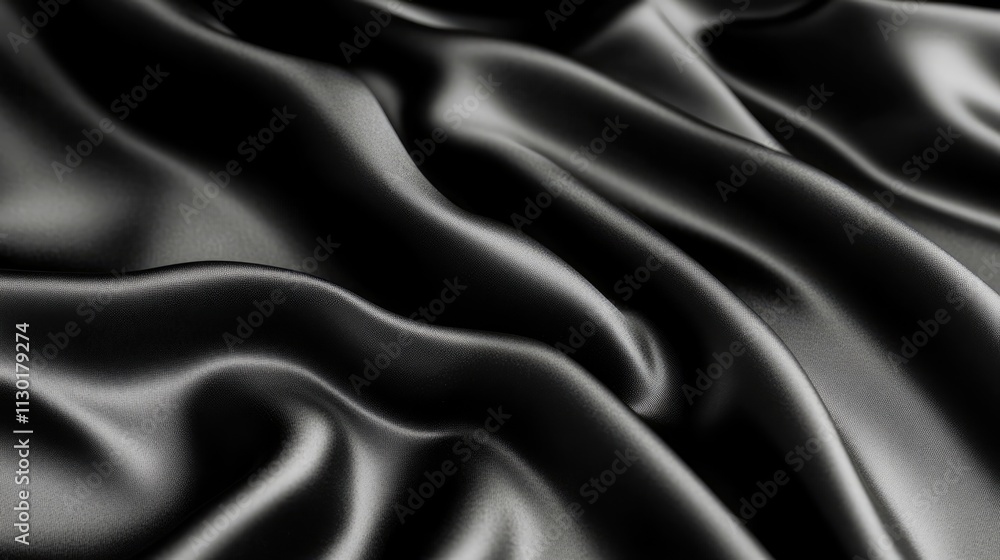 Fototapeta premium Luxurious black satin fabric texture with soft waves and a shiny abstract background creating an elegant and sophisticated aesthetic.