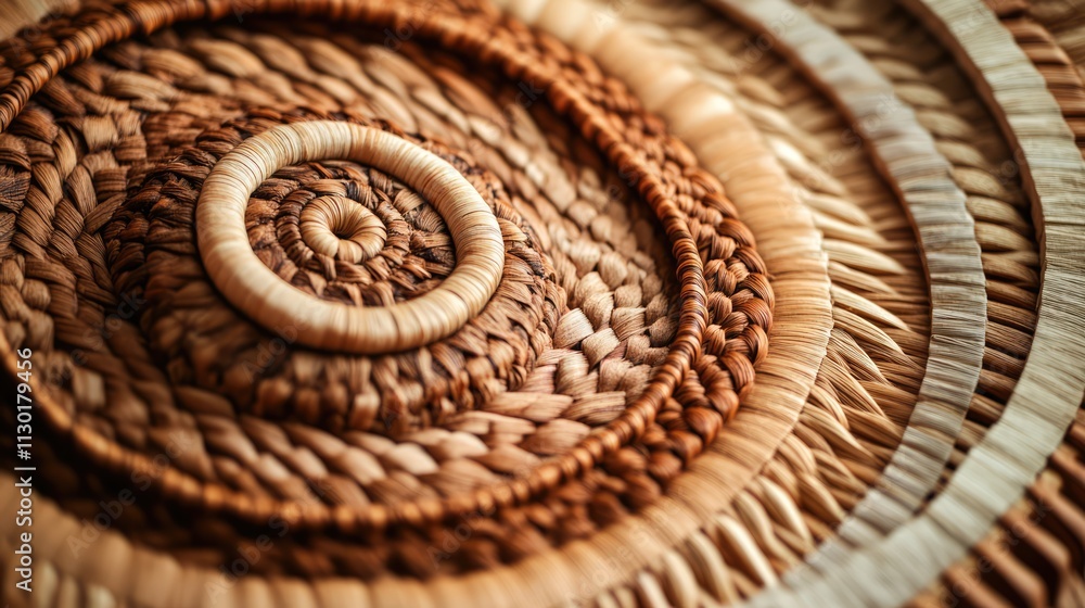 Obraz premium woven natural materials creating intricate circular patterns in earthy tones for home decor and design backgrounds