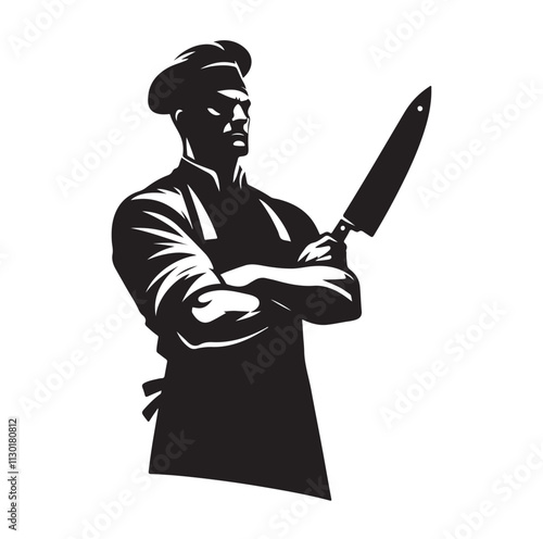 butcher pose Silhouette vector illustration