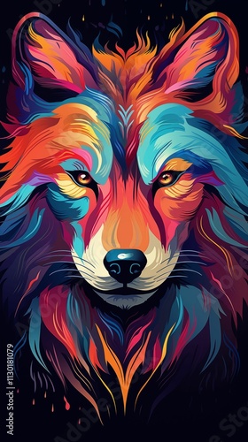 Abstract colored wolf head background, wallpaper for mobile, 9:16 ratio. Generative ai.