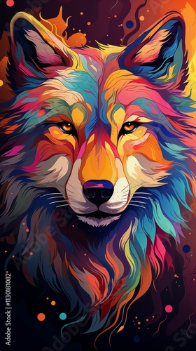 Abstract colored wolf head background, wallpaper for mobile, 9:16 ratio. Generative ai.