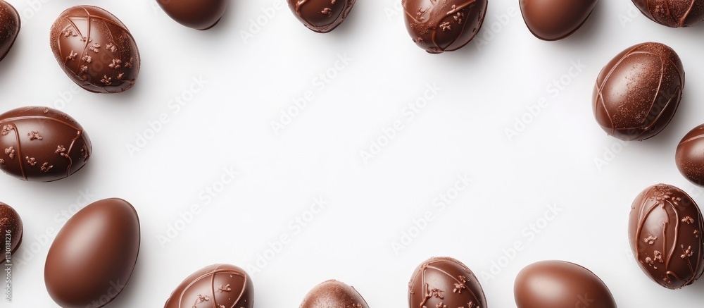 custom made wallpaper toronto digitalChocolate Easter eggs arranged in a circular frame on a clean white background perfect for festive seasonal promotions and decorations.