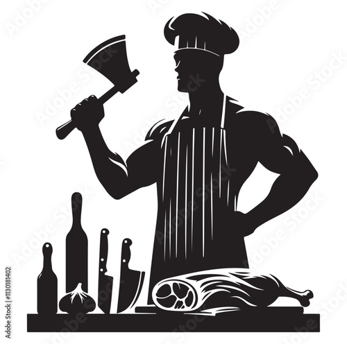 butcher pose Silhouette vector illustration
