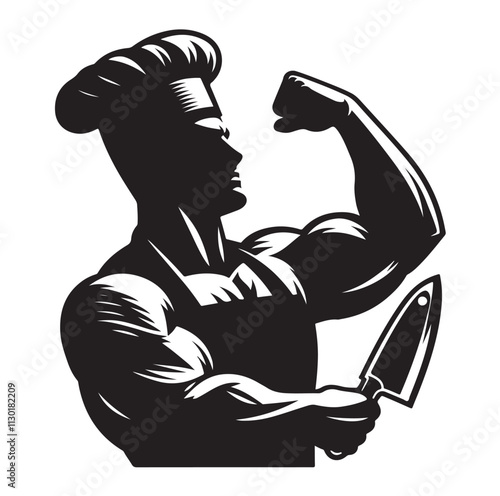 butcher pose Silhouette vector illustration