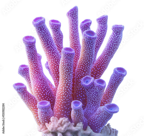 Fototapeta Naklejka Na Ścianę i Meble -  violet coral reef on white transparent background, ocean aquarium waterscape element, cutout png