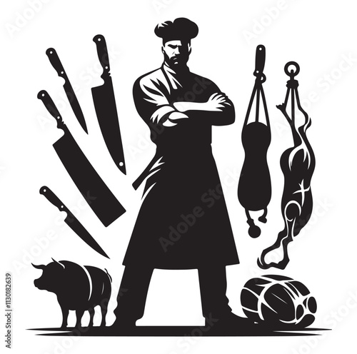 butcher pose Silhouette vector illustration