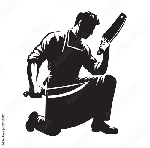 butcher pose Silhouette vector illustration