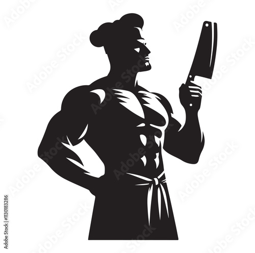butcher pose Silhouette vector illustration
