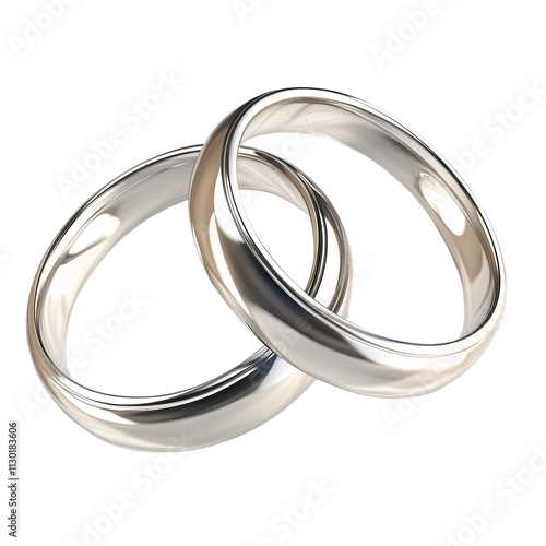 Two silver wedding rings, isolated on transparent background.
