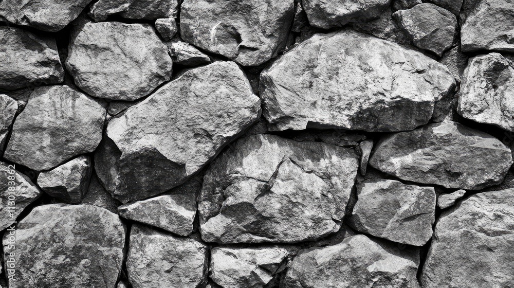Fototapeta premium Textured black and white stone wall background for architectural or nature themed projects