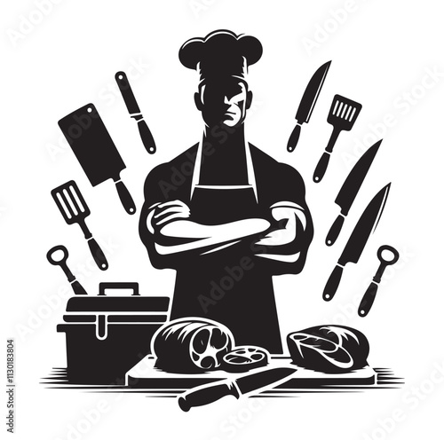 butcher pose Silhouette vector illustration