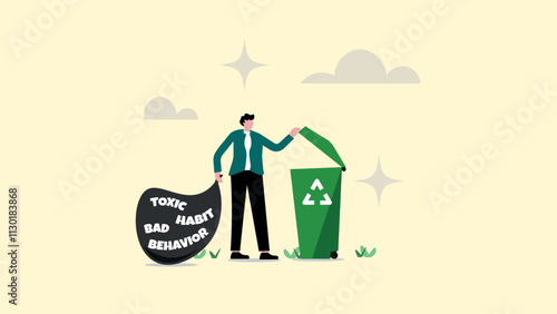 throw away the bad things, toxic habit, and bad behavior in yourself concept