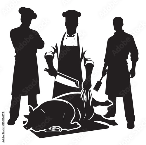 butcher pose Silhouette vector illustration