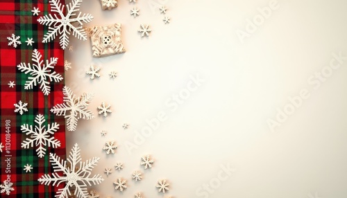 christmas and winter tartan border with snowflakes and ornaments