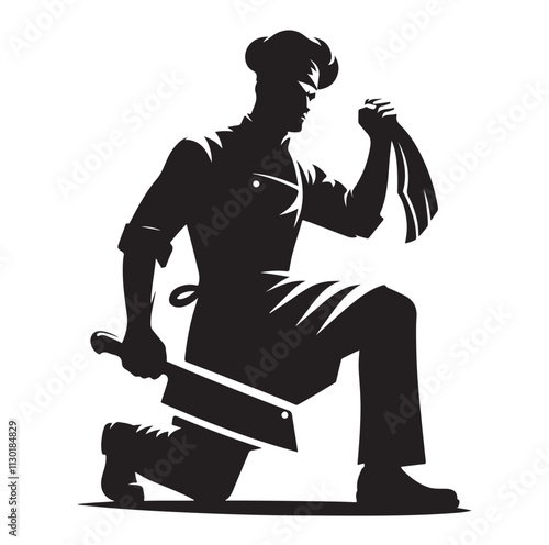 butcher pose Silhouette vector illustration