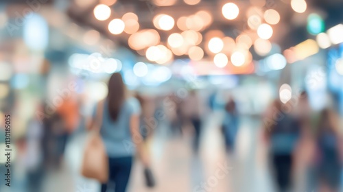 Wallpaper Mural Abstract motion blur of people walking in a shopping center with warm bokeh lighting creating a dynamic and busy atmosphere. Torontodigital.ca