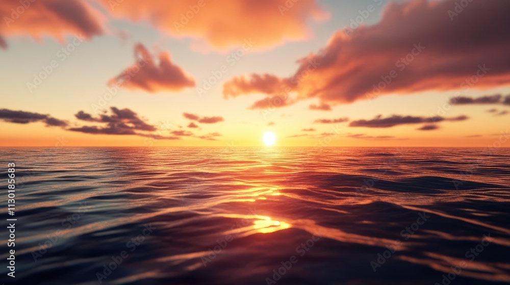 Fototapeta premium Serene ocean sunset with vibrant colors reflecting on calm waters creating a peaceful and picturesque nature scene.