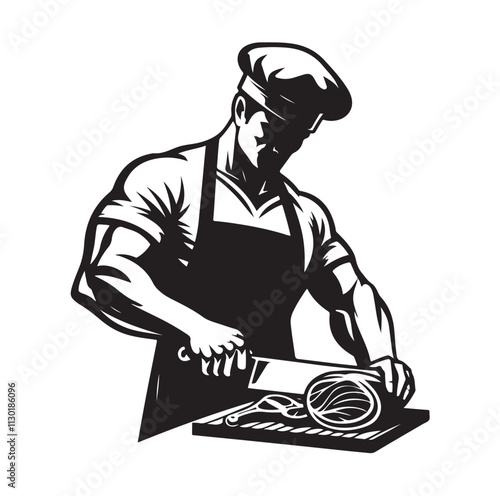 butcher pose Silhouette vector illustration