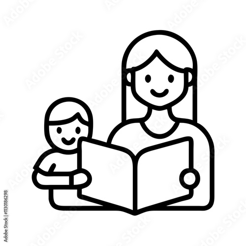 storytime with mom icon, mother’s day line art, mothers day icon - simple black line art icon of storytime with mom, for mother’s Day celebrations mothers day vector art 