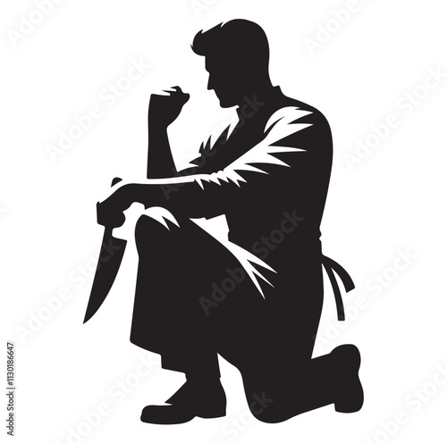 butcher pose Silhouette vector illustration