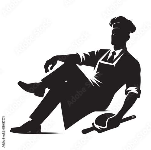 butcher pose Silhouette vector illustration