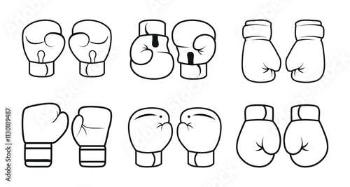 Boxing Gloves Clip Art  Vector Collection Set, Boxing Sport Isolated Equipment, Boxer Gloves Fighting Training Drawing Abstract Outline Icon Symbol Vector Set, gloves Clip Art Silhouette Set