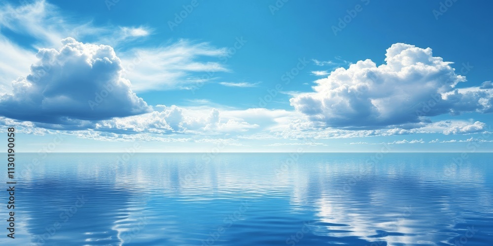 Obraz premium Beautiful blue sky and vast sea create a stunning scenery, featuring a mesmerizing blue sky that reflects magnificently on the serene sea, showcasing the beauty of nature and its colors.