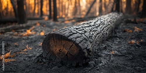 Wallpaper Mural Charred log in a forest affected by fire, showcasing the impact of flames on nature. The charred log serves as a reminder of the forest s struggle and resilience in the face of wildfires. Torontodigital.ca