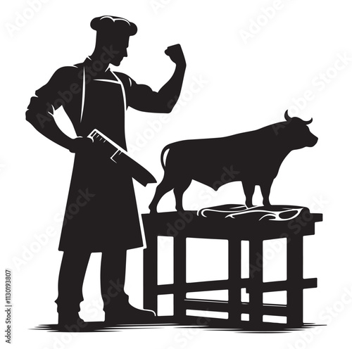 butcher pose Silhouette vector illustration