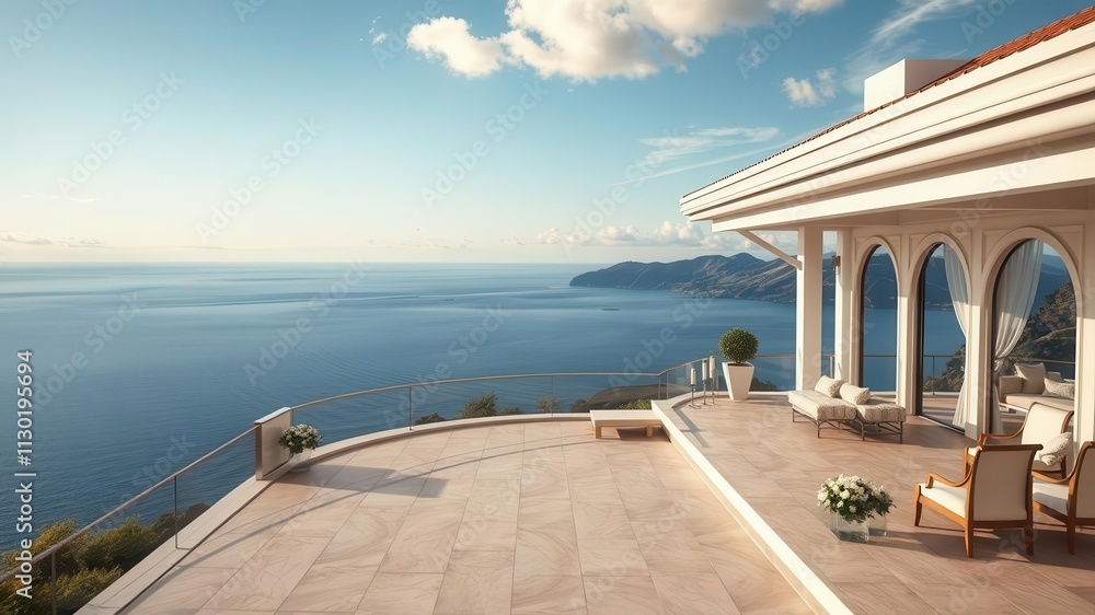 Fototapeta premium A luxurious oceanfront property with breathtaking panoramic views of the sea and coastline, view, oceanfront