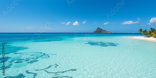 Fototapeta Naklejka Na Ścianę i Meble -  Sunny day at the stunning Flic en Flac beach in Mauritius, with crystal clear blue waters, white sand, and palm trees swaying in the tropical breeze, serene, beach