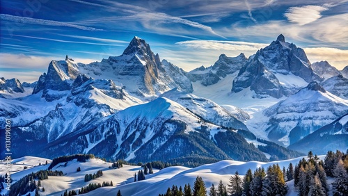 Snow-covered peaks of the Swiss Alps S?ntis , mountains, snow, winter, Switzerland, nature, landscape, alpine, breathtaking photo