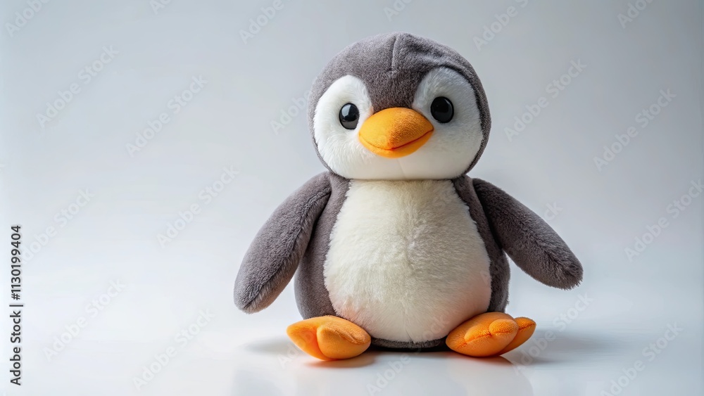 Fototapeta premium Plush penguin toy on isolated background, penguin, cute, plush, toy, isolated,background, soft, fluffy, adorable, cuddly, animal