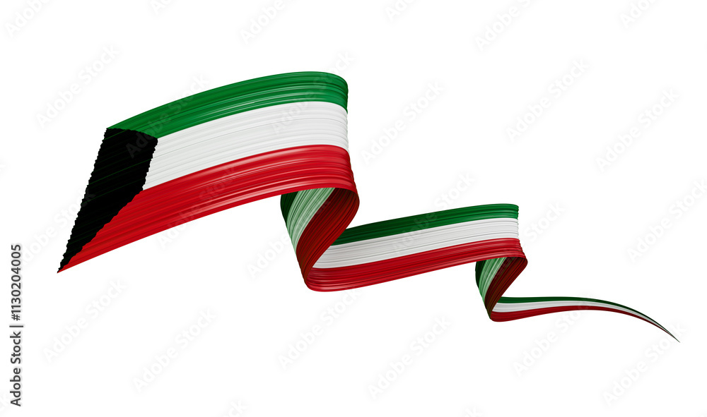 Obraz premium 3d Flag Of Kuwait Country 3d Waving Kuwait Ribbon Flag Isolated On White Background, 3d illustration 