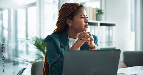 Thinking, laptop and lawyer with business woman in office for research, reflection and legal clerk. Planning, litigation and corporate attorney with African person in law firm for memory and review Free Download Thinking, laptop and lawyer with business woman in office for research, reflection and legal clerk. Planning, litigation and corporate attorney with African person in law firm for memory and review - GFXLoad