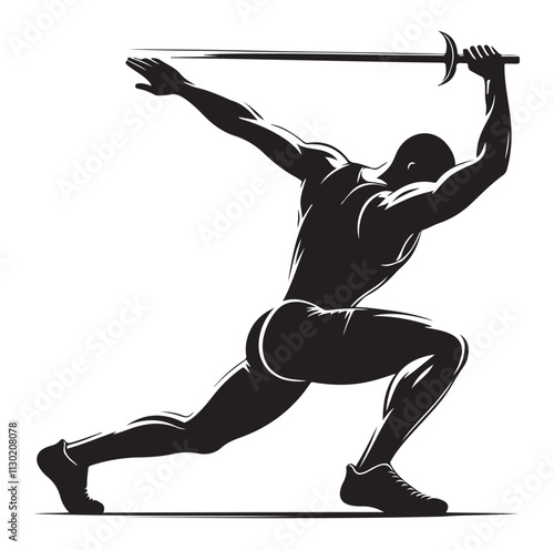 javelin player pose Silhouette vector illustration