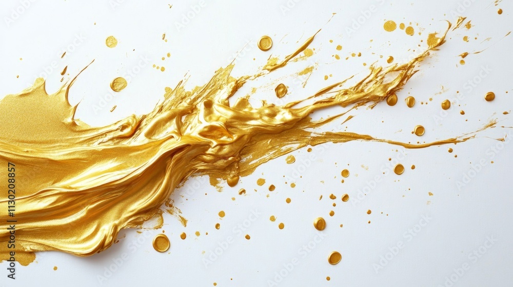 Fototapeta premium Dynamic gold paint splash art studio abstract imagery minimalist environment close-up view creative expression