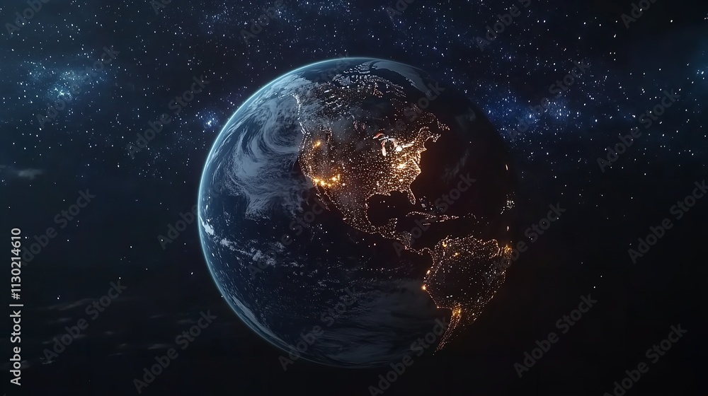 Fototapeta premium Satellite orbiting Earth with space debris.