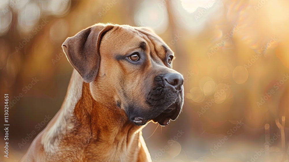 Close up of a tan male Boerboel dog with a thoughtful expression in soft autumn light, cute wallpaper photography for dog lovers Close up of a tan male Boerboel dog with a thoughtful expression in soft autumn light, cute wallpaper photography for dog lovers