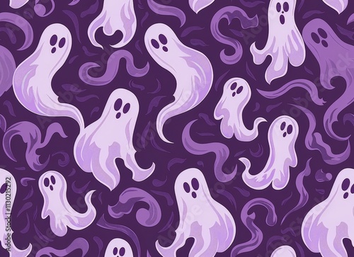 Spooky Ghosts Seamless Pattern photo