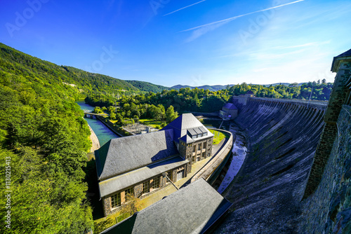 View of the dam wall at Edersee. Eder Dam in Edertal.
 photo