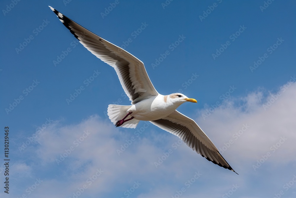 Obraz premium Majestic Seagull Soaring in the Clear Blue Sky