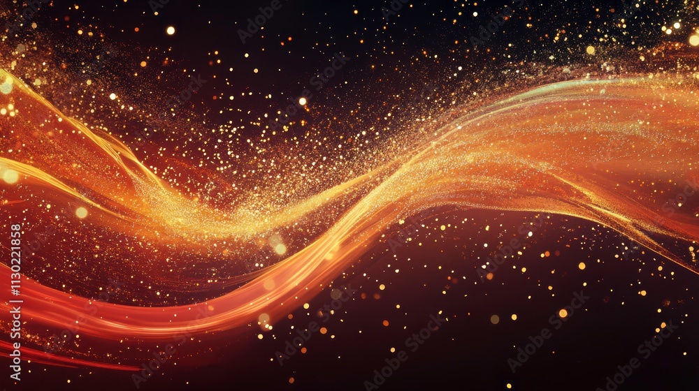 Obraz premium vibrant abstract background featuring golden swirls and sparkling particles, creating sense of elegance and celebration. Perfect for festive themes and artistic designs
