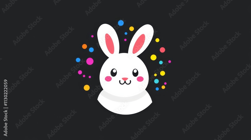 Obraz premium Adorable Easter Bunny: A cheerful, cartoon-style white bunny surrounded by colorful confetti, perfect for Easter greetings, children's books, or springtime designs. 