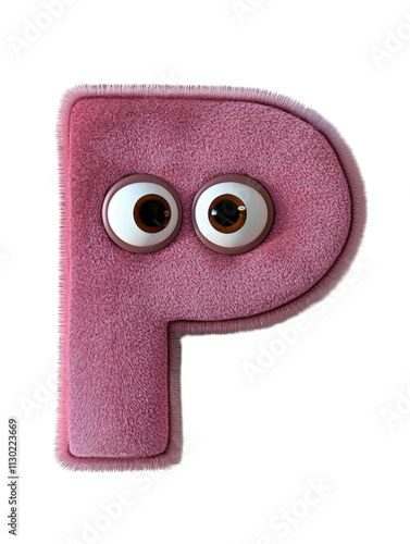 Fluffy pink letter P with big eyes, perfect for playful designs and children themes