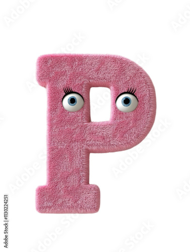 Fluffy pink letter P with eyes, perfect for playful designs and children decor