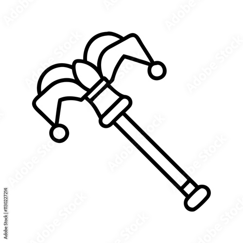 jester wand icon, fools day line art, april fools icon - simple black line art icon of jester wand, for april fools celebrations fools day vector art 