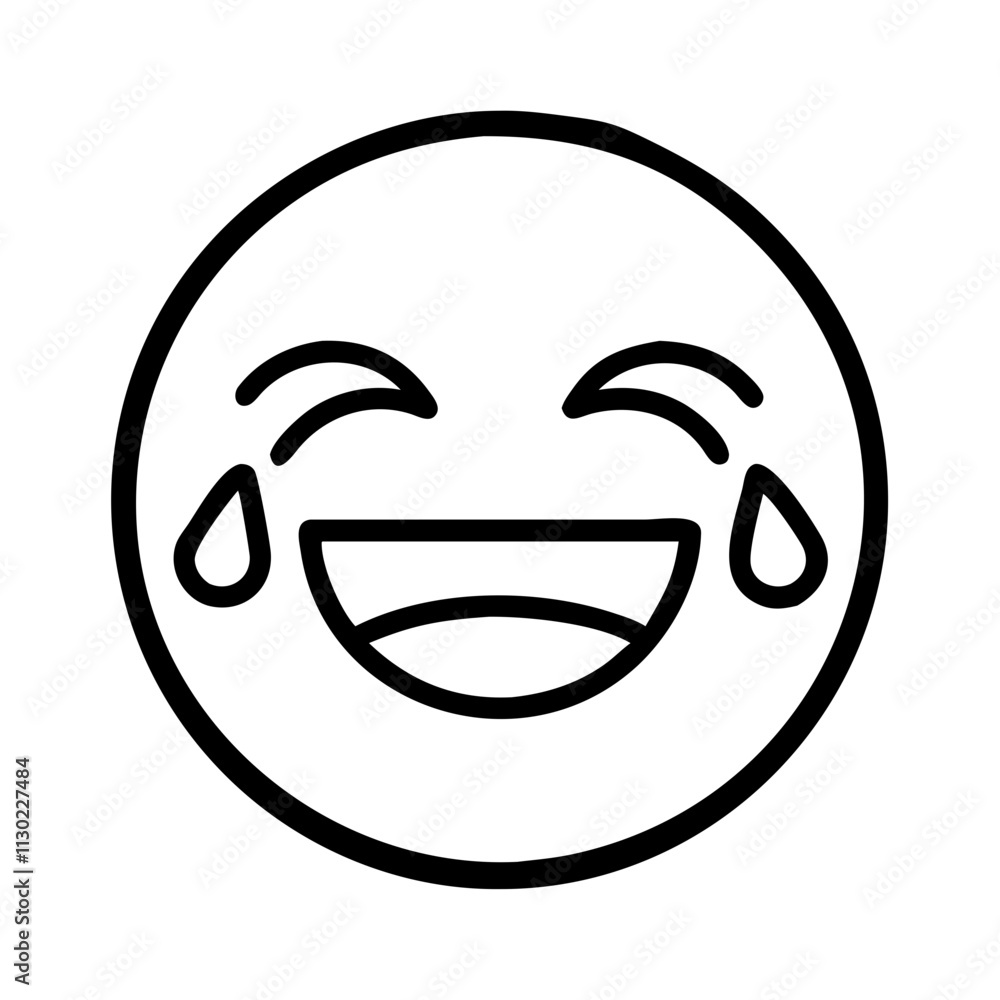 Fototapeta premium laughing face with tears icon, fools day line art, april fools icon - simple black line art icon of laughing face with tears, for april fools celebrations fools day vector art 