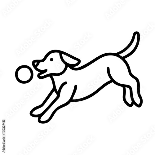 dog playing fetch icon, pet day line art, pet day icon - simple black line art icon of dog playing fetch, for pet day celebrations pet day vector art 