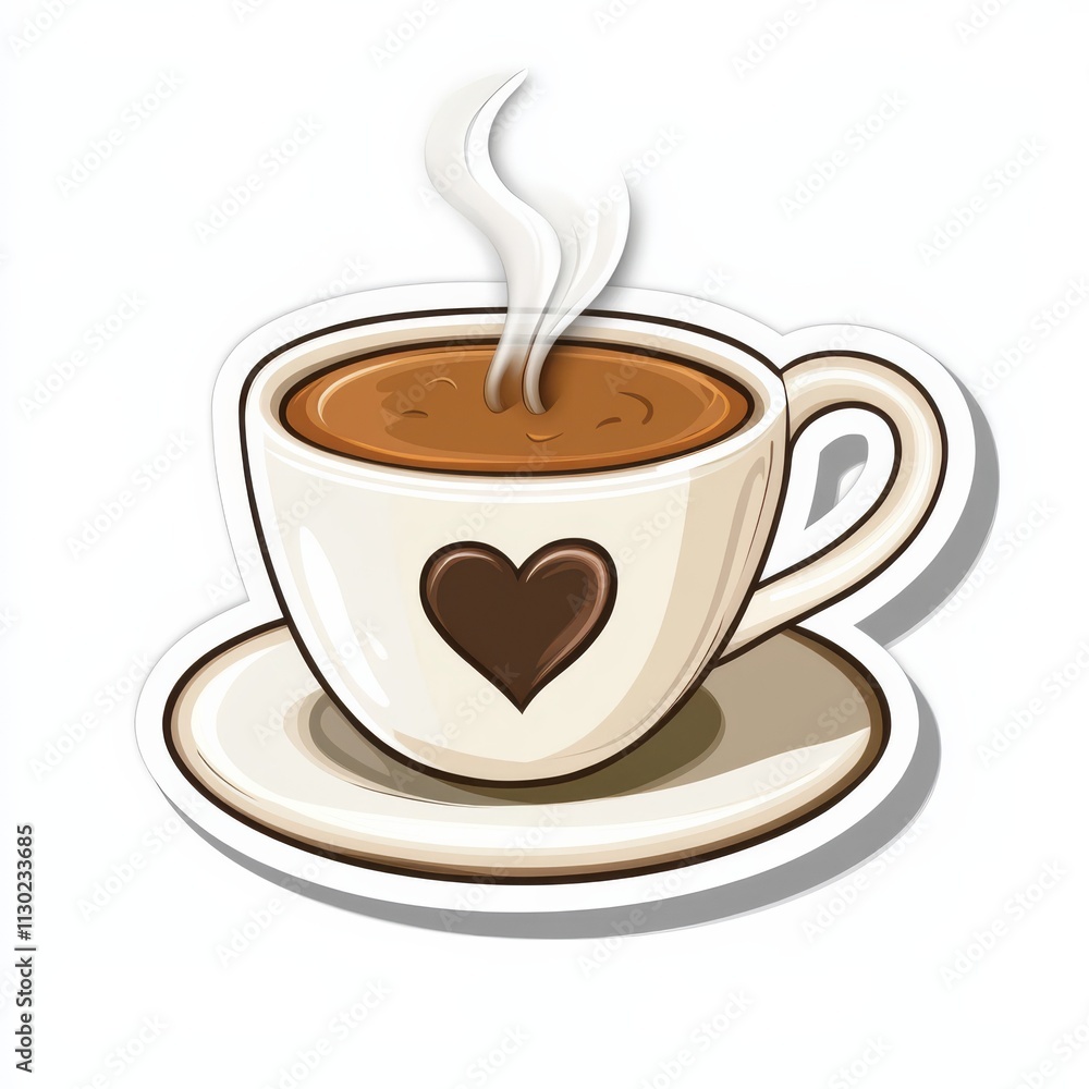 Obraz premium A heartwarming illustration of a steaming cup of coffee with a chocolate heart, perfect for adding a touch of warmth and comfort to your designs. 